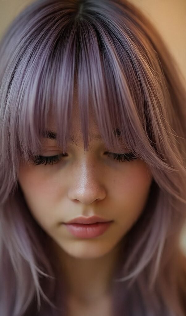 Feathered Bangs with Subtle Purple Tips