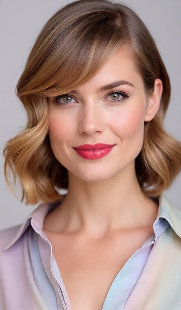Lob with Deep Side Swept Bangs