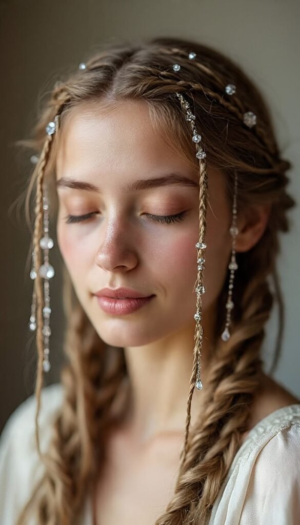 Loose Braids with Crystal Pins