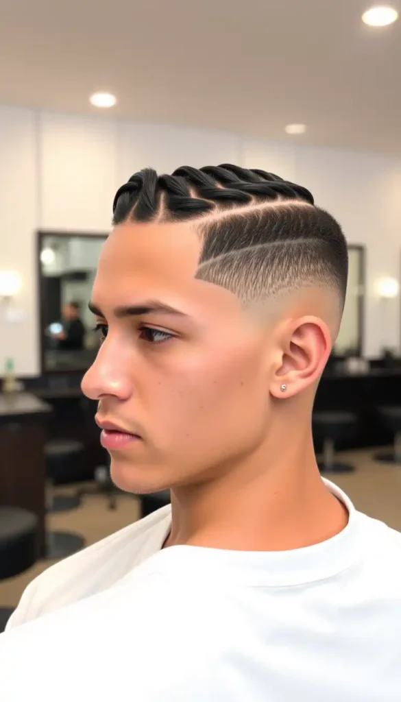Short Braids with Taper Fade