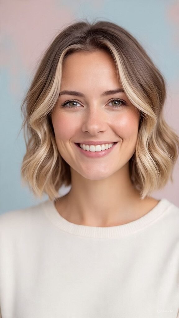 Shoulder-Length Lob with Baby Lights
