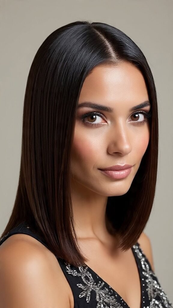Sleek Lob with Shine Finish