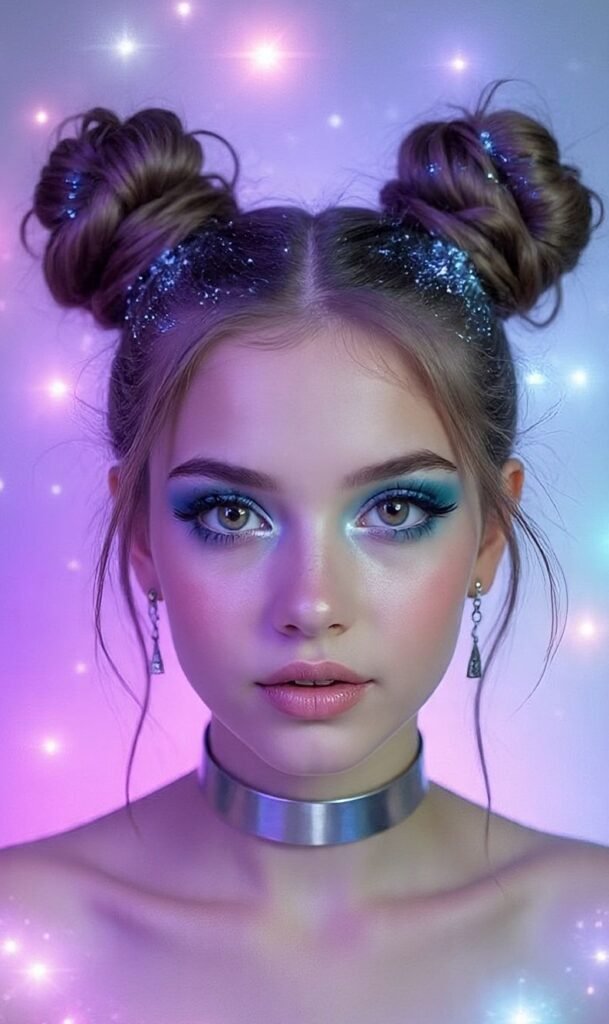 Space Buns with Glitter Roots