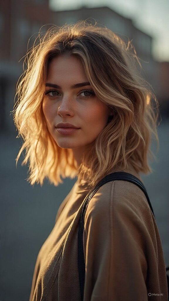 Tousled Lob with Middle Part