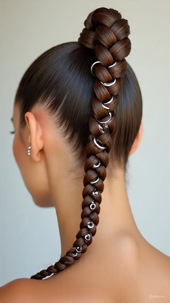 Viking Braided Ponytail with Hair Rings
