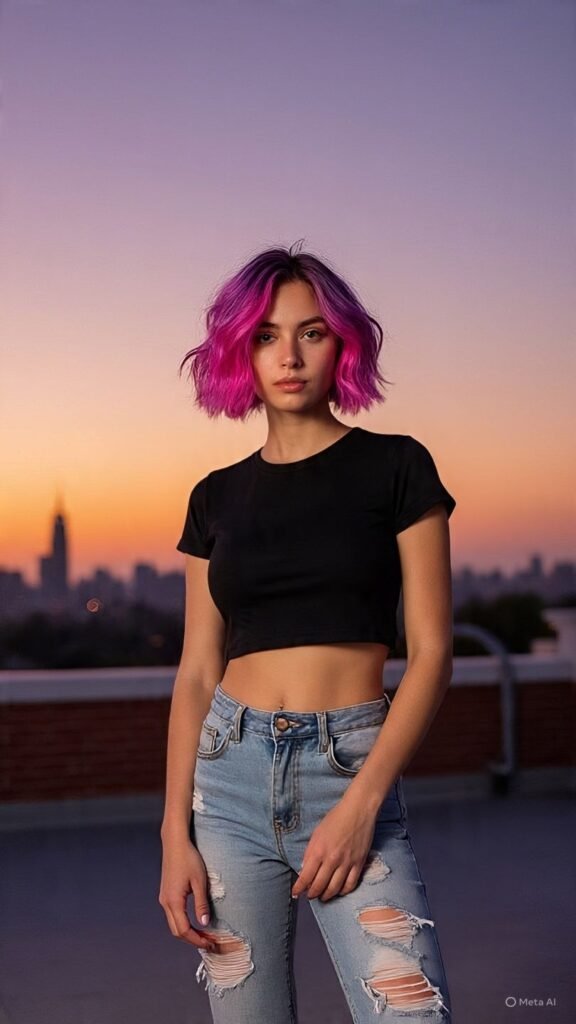 Wavy Short Hair with Color Fade