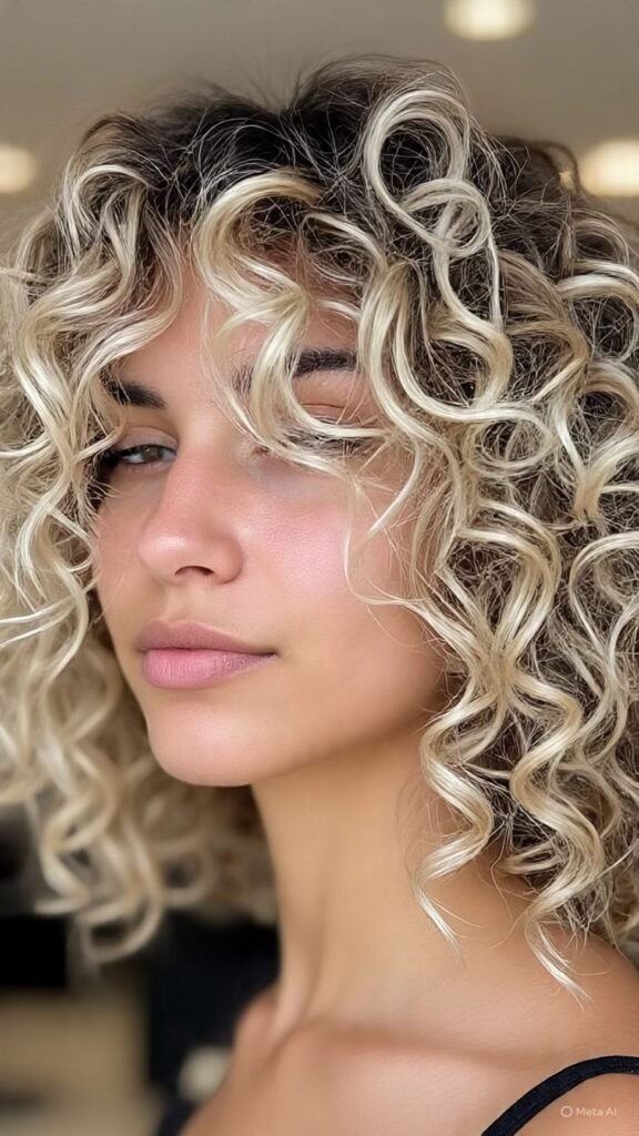 Balayage Blonde with Curly Layers