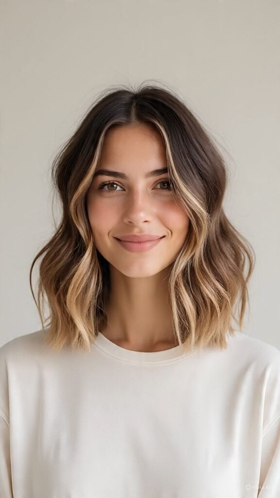 Balayage Bob – Brunette with Blonde Highlights