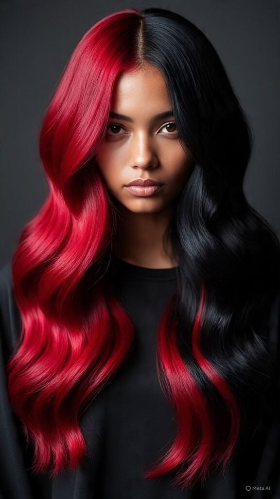 Black and Red Ombre Split Dyed Hair