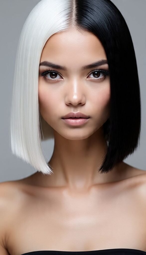 Black and White Split Dyed Hair