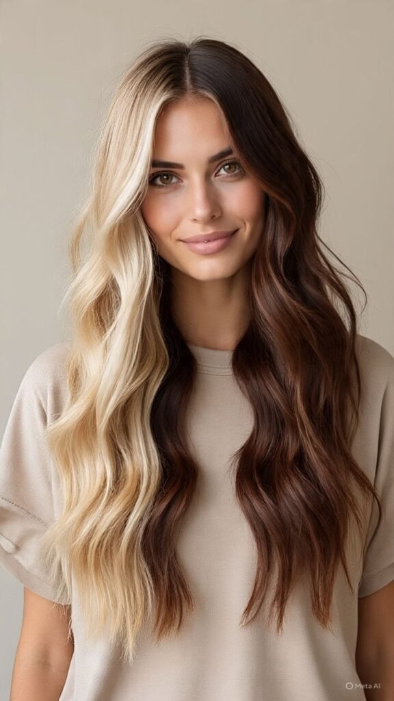 Blonde and Brown Split Dyed Hair