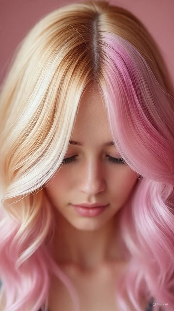 Blonde and Pink Split Dyed Hair
