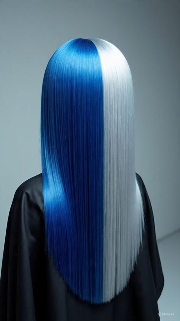 Blue and Silver Split Dyed Hair