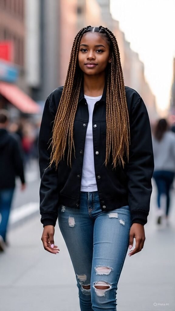 Box Braids in the Front With Straight Sew-In Back