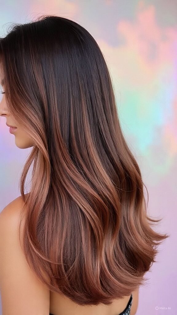 Brunette Balayage with Rose Gold Tones