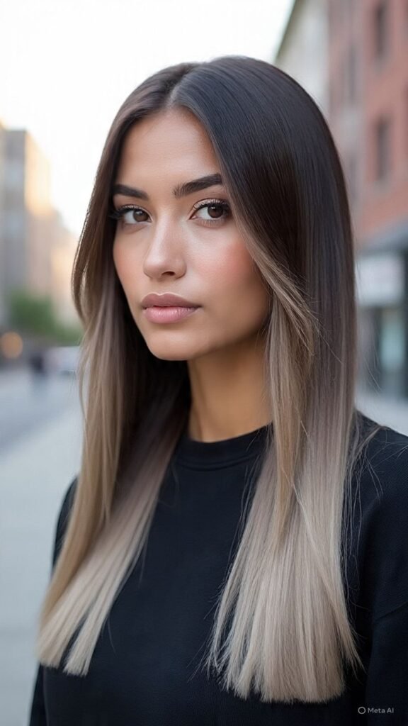 Brunette with Ash Blonde Balayage