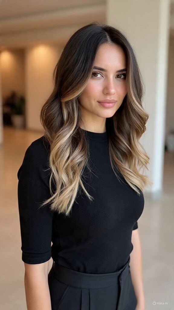 Brunette with Champagne Blonde Balayage