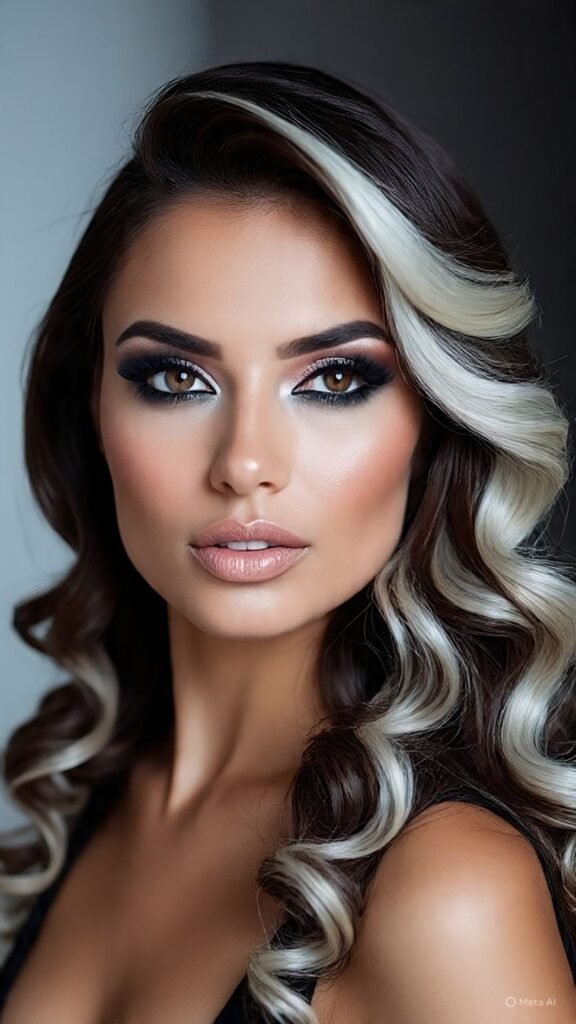 Brunette with Platinum Blonde Balayage