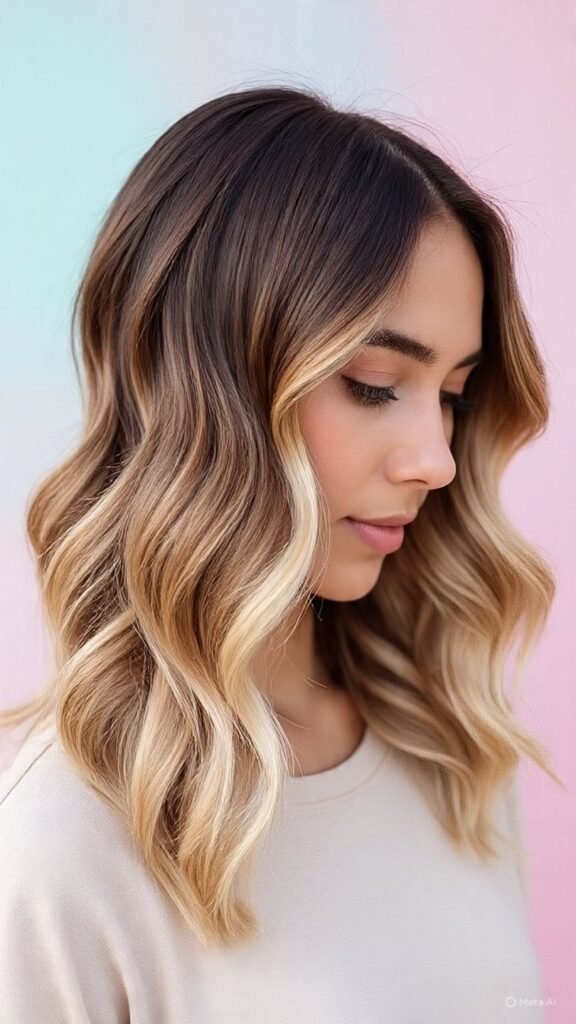 Brunette with Rose Gold Blonde Balayage