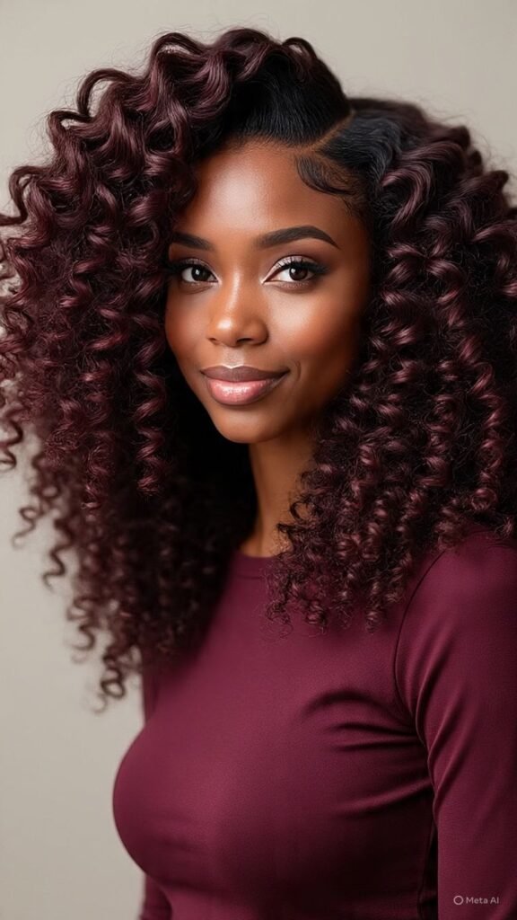 Burgundy Dyed Curly Hair