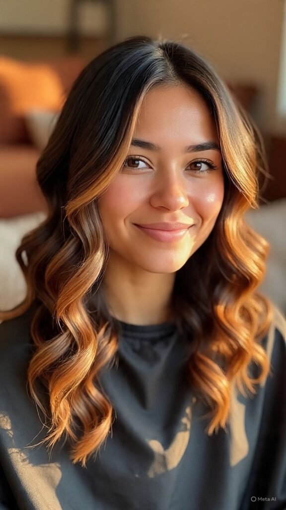 Caramel Blonde Balayage on Dark Brown Hair