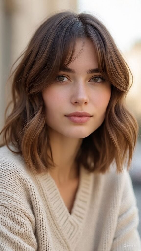 Classic Loose Waves with Soft Curtain Bangs