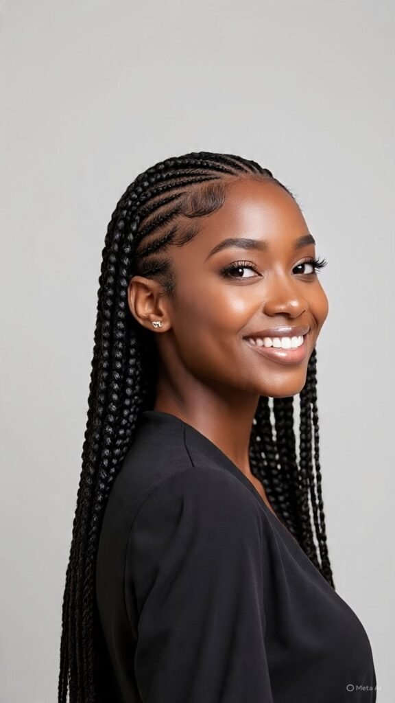 Cornrows in the Front with Straight Weave in the Back