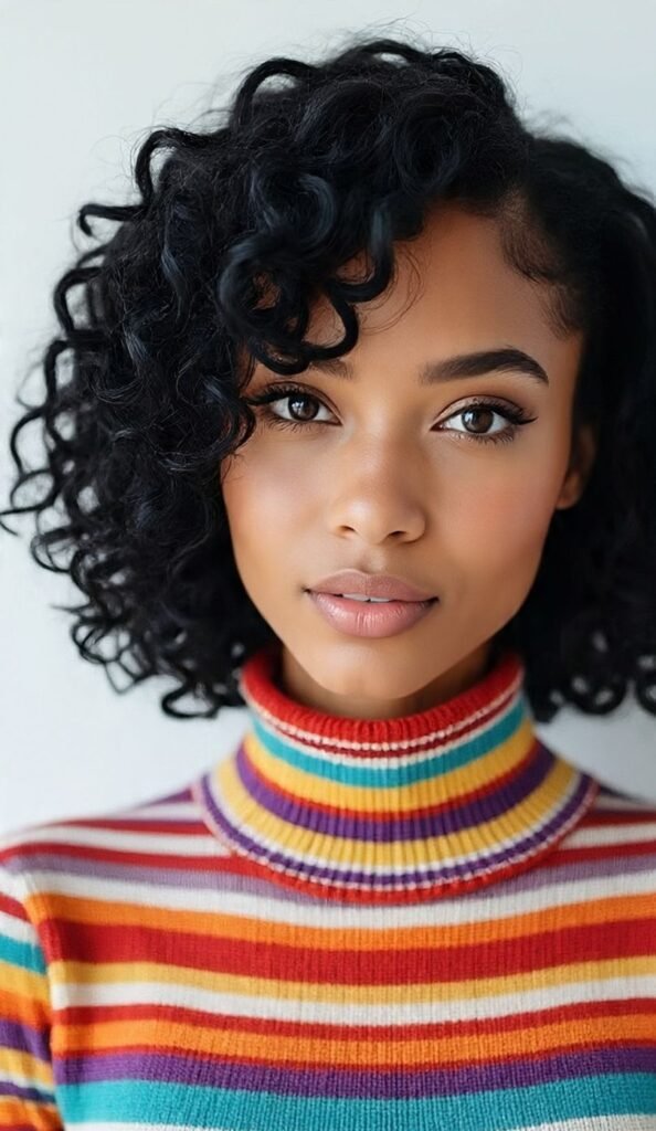 Curly Bob with Curtain Bangs