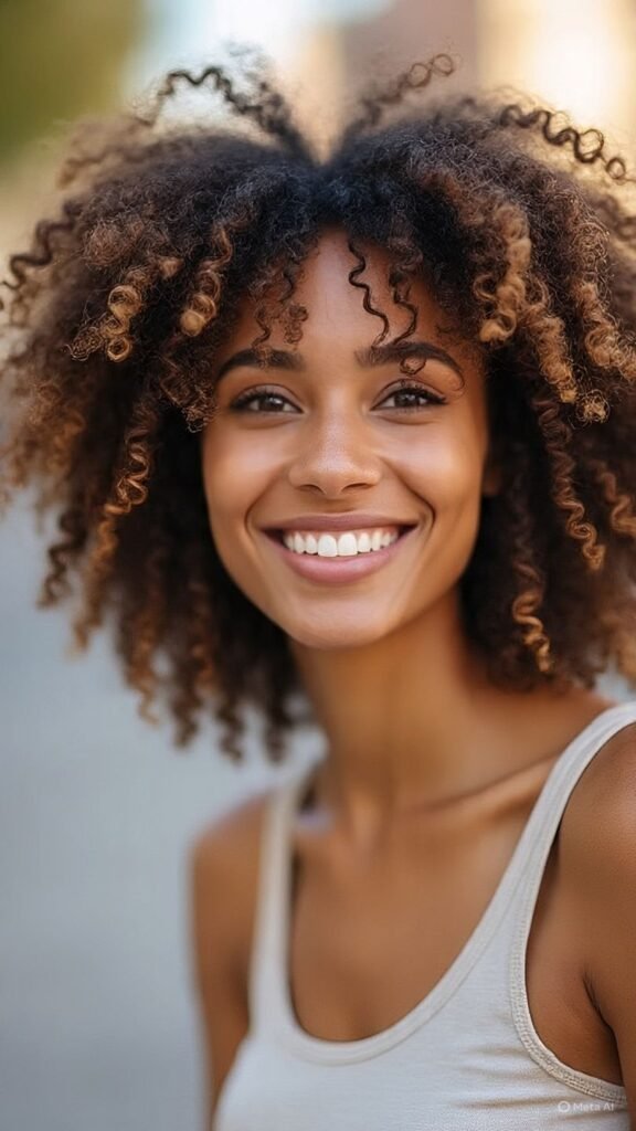 Curly Hair with Curtain Bangs