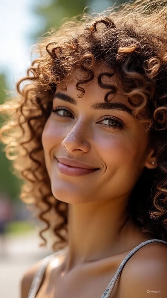 Curly-Wavy Blend with Soft Curtain Bangs