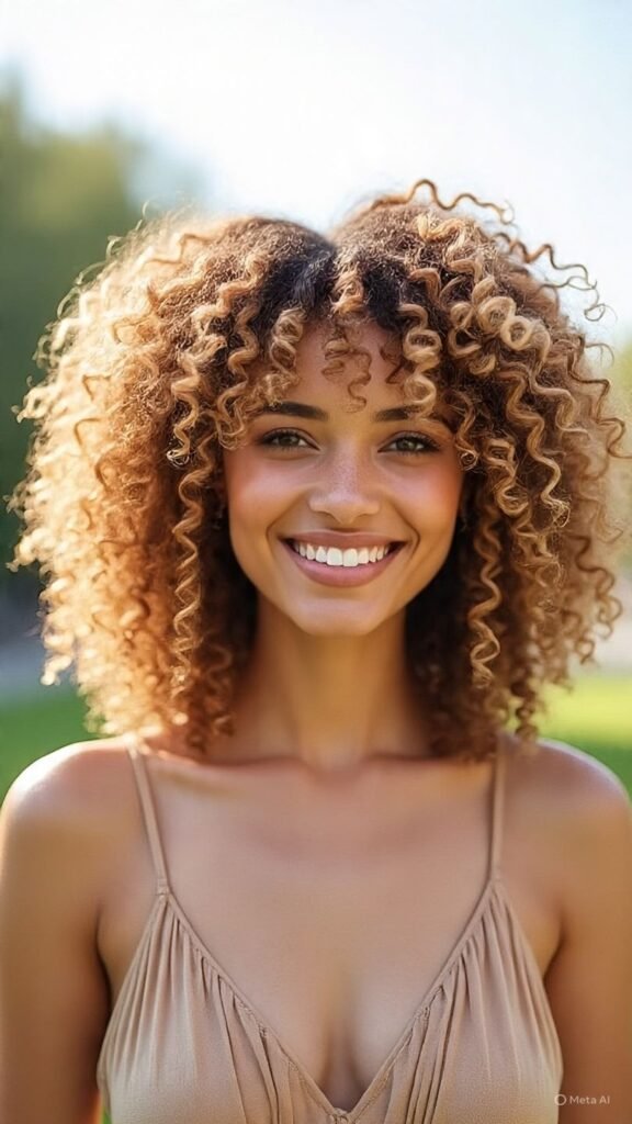 Curly Wolf Cut with Voluminous Curtain Bangs