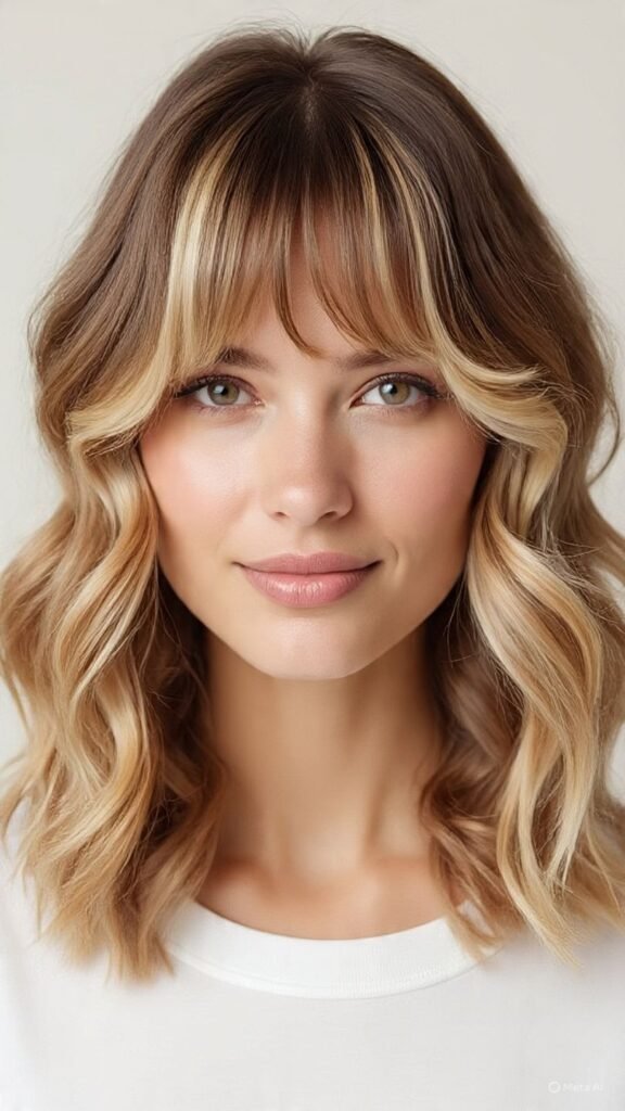 Curtain Bangs with Face-Framing Highlights
