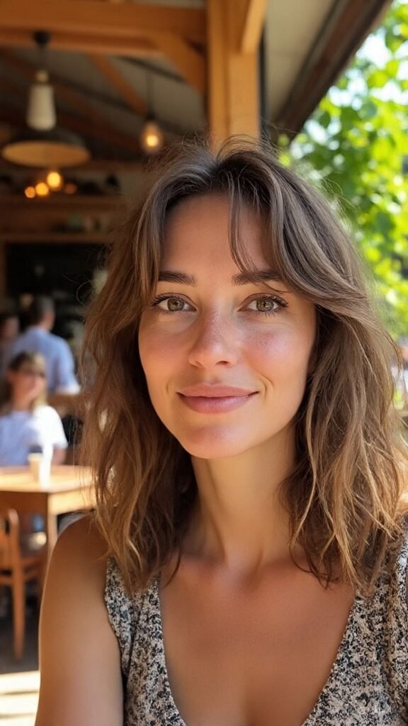 Effortless Air-Dried Waves with Natural Curtain Bangs