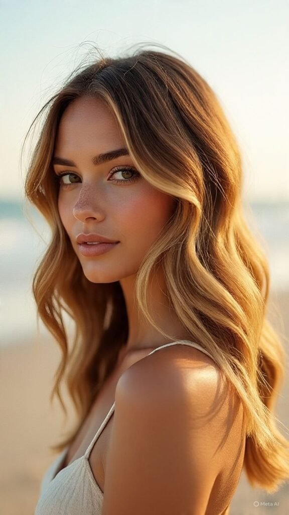 Golden Blonde Balayage with Beach Waves