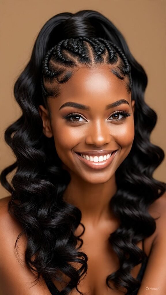 Half-Up Braids with Loose Curls in the Back