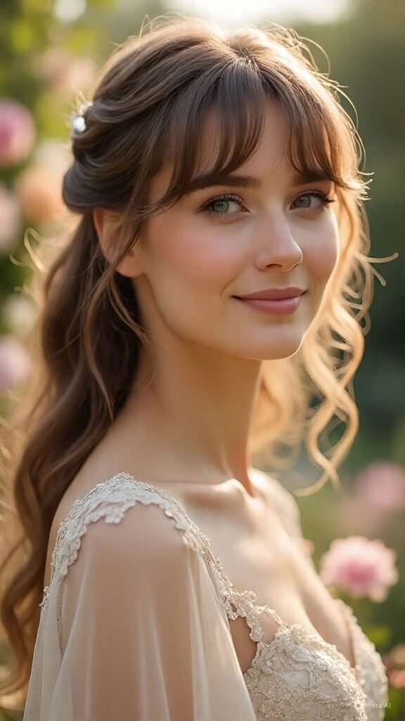 Half-Up Wavy Hair with Bangs