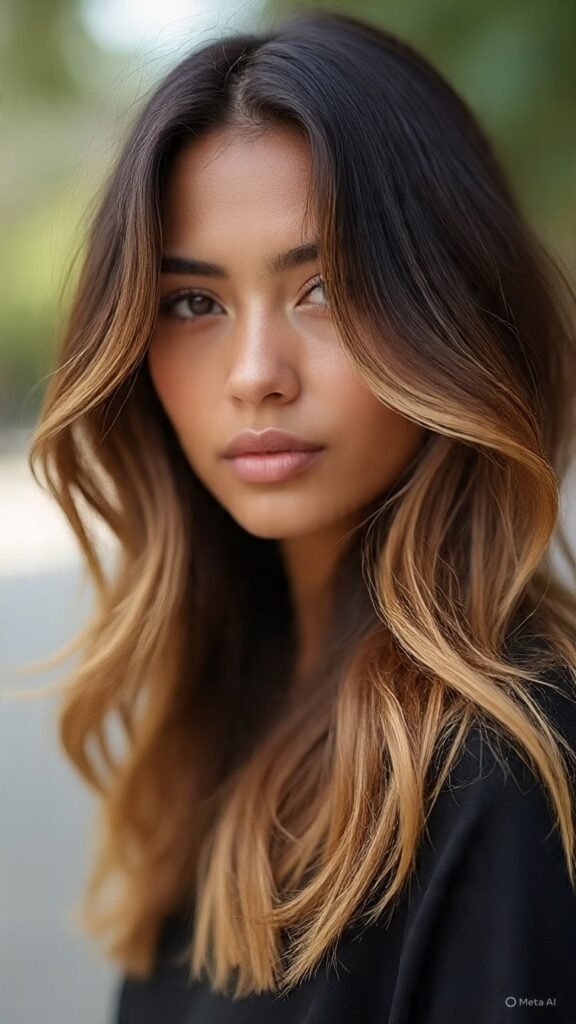 Honey Blonde Balayage on Dark Brown Hair