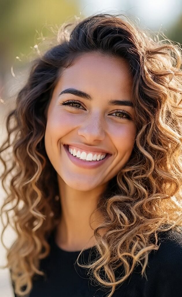 Honey Blonde Highlights on Curls