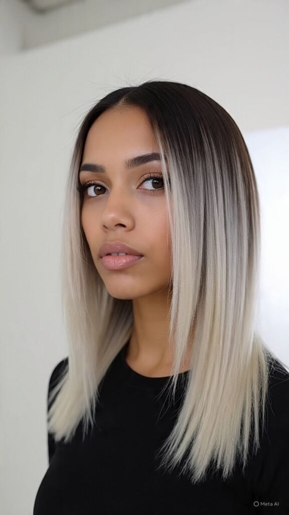 Icy Blonde Balayage with Dark Roots