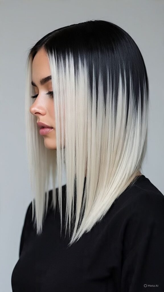 Icy Blonde Streaks on Dark Hair