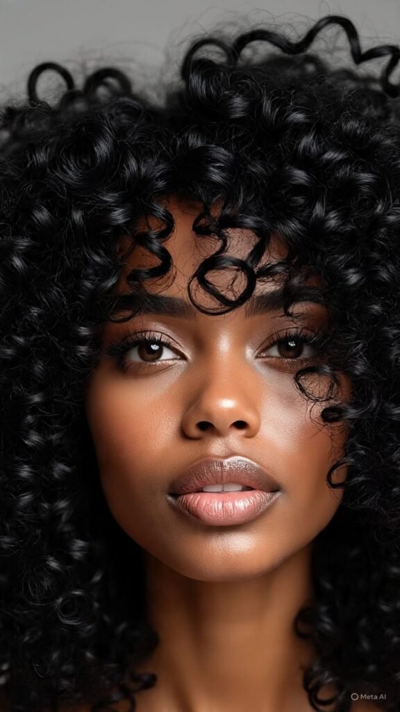 Jet Black Glossy Curls