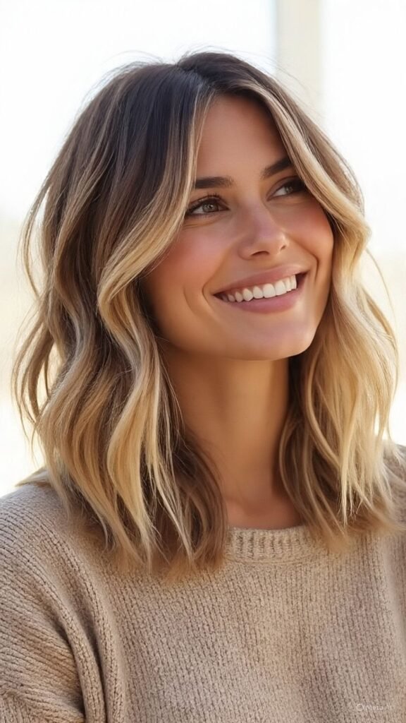 Layered Wavy Hair with Curtain Bangs