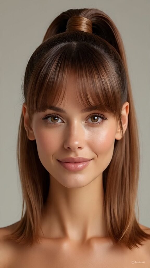 Long Curtain Bangs with High Ponytail