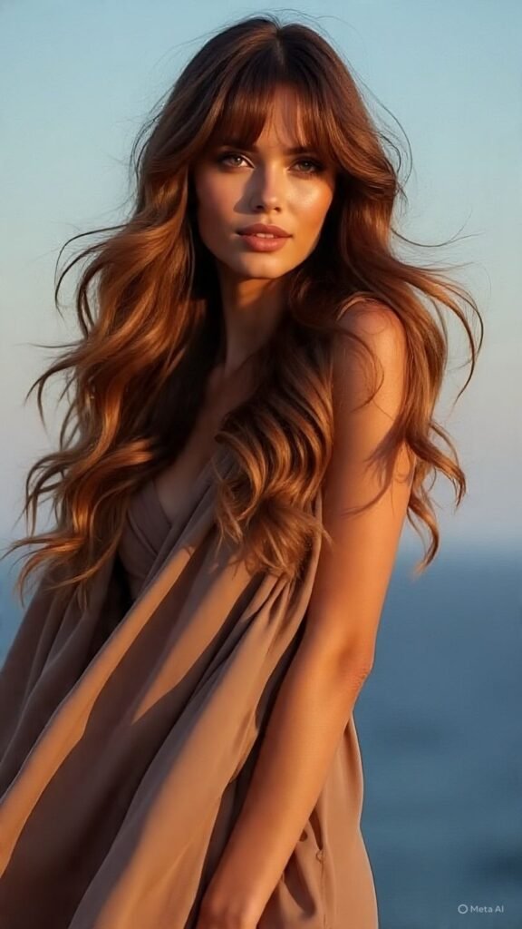 Long Romantic Waves with Voluminous Bangs