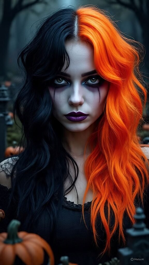 Orange and Black Split Dyed Hair