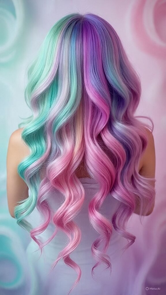 Pastel Rainbow Split Dyed Hair
