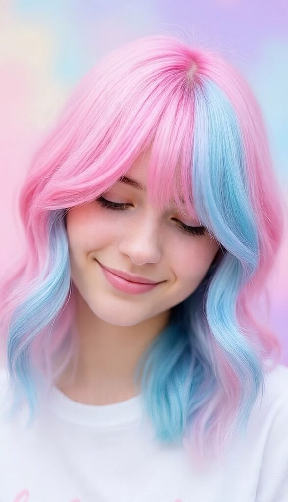 Pink and Blue Split Dyed Hair