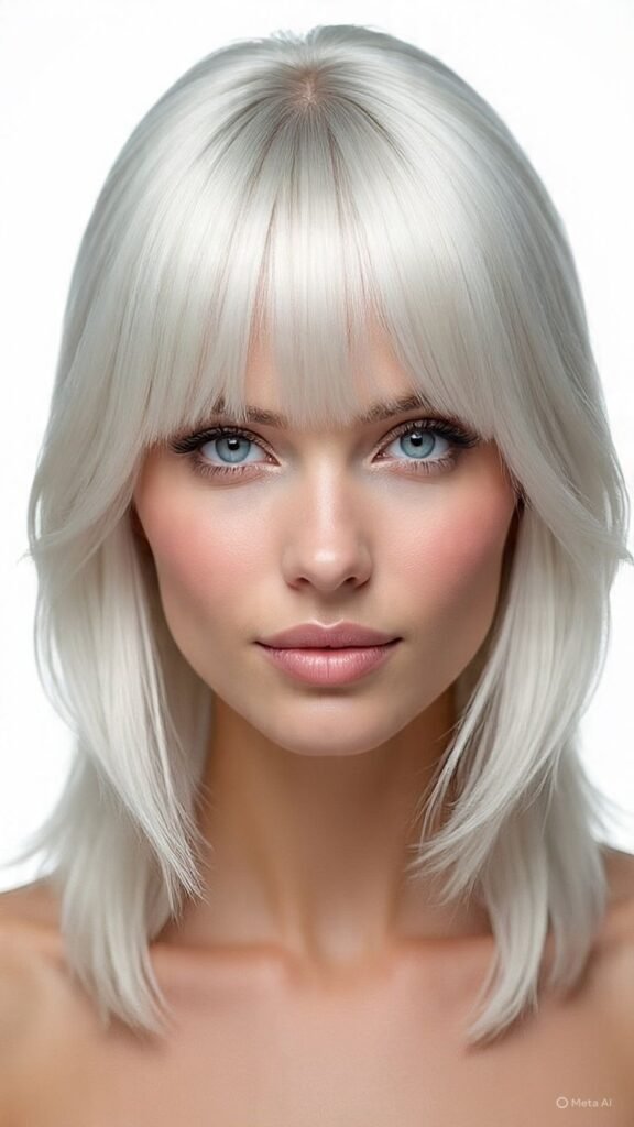 Platinum Blonde with Face Framing Curtain Bangs