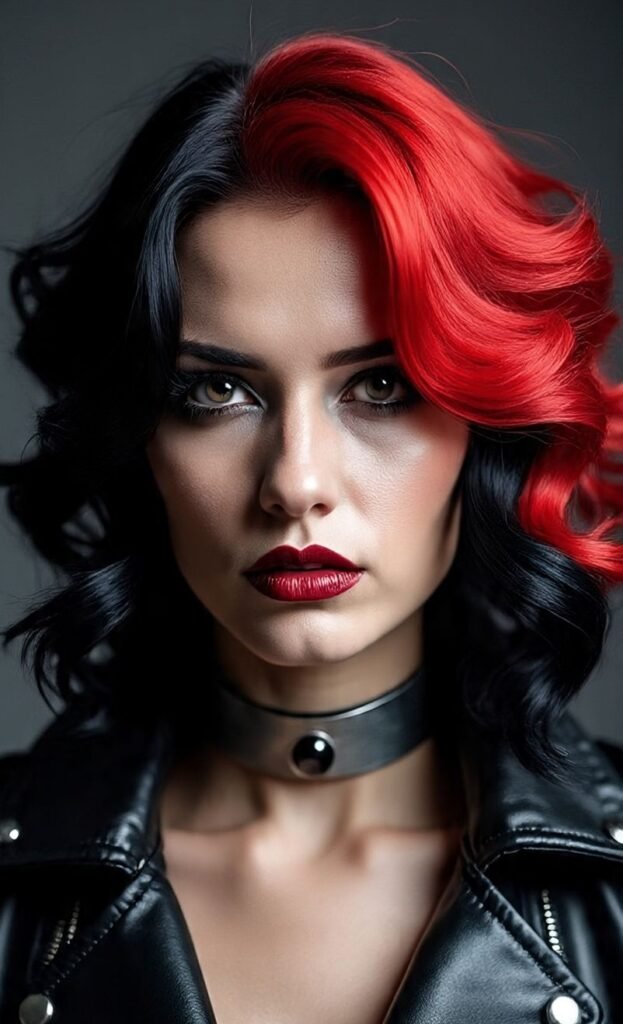 Red and Black Split Dyed Hair