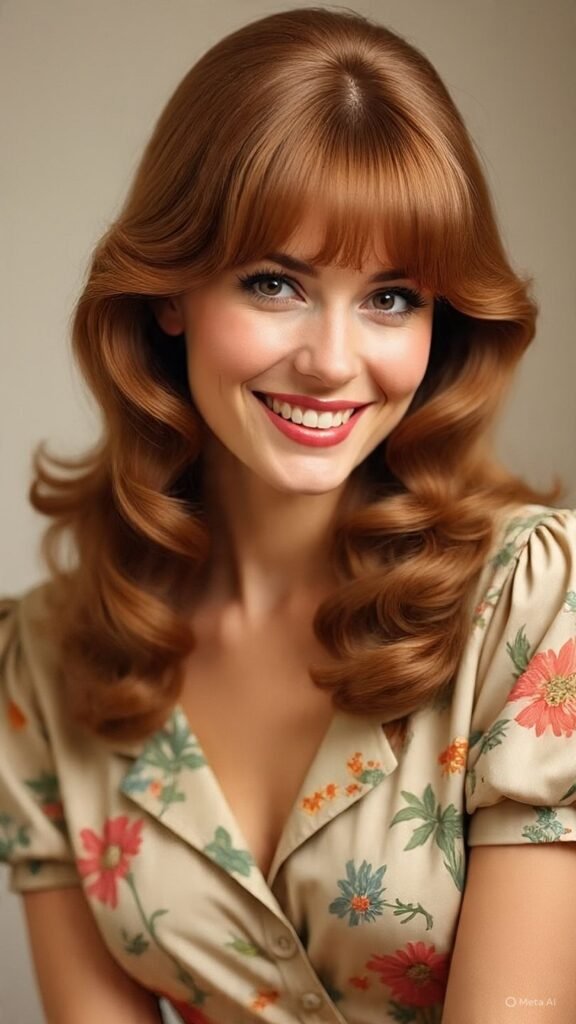 Retro ’70s Wavy Hair with Thick Bangs